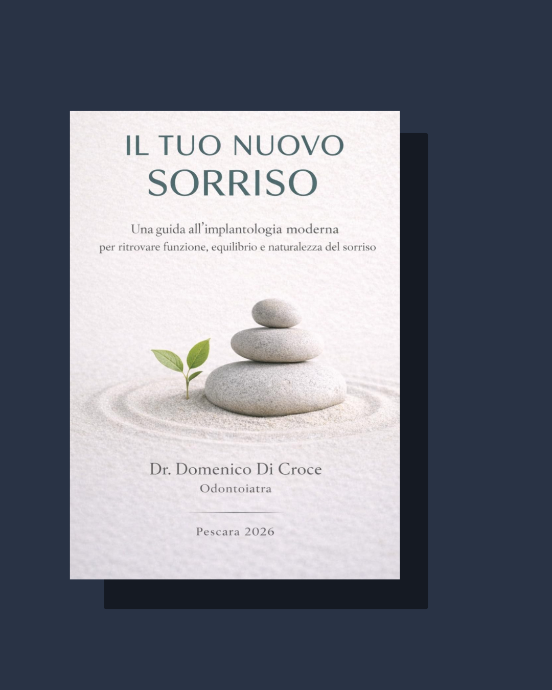 libro copertina › Studio Odontoiatrico Dr. Domenico Di Croce book cover titled il tuo nuovo sorriso author dr domenico di croce odontoiatra shows stacked stones with a small sprout on sand when viewed
