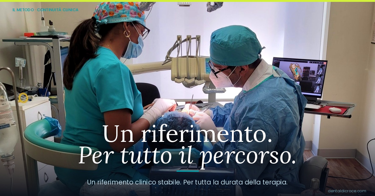 Dental clinicians in scrubs treating a patient at the dental chair in a clinic setting, wearing masks and caps.