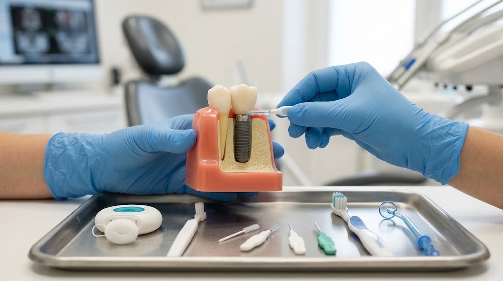Controllo clinico e igiene professionale come parte della valutazione prima di un impianto dentale